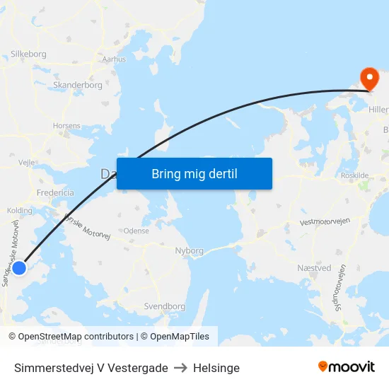 Simmerstedvej V Vestergade to Helsinge map