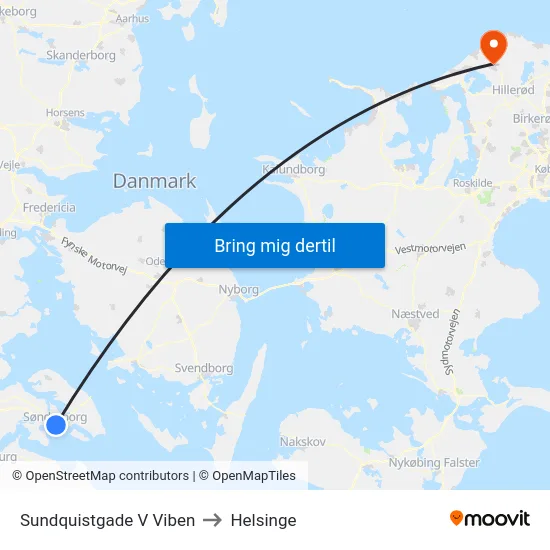 Sundquistgade V Viben to Helsinge map