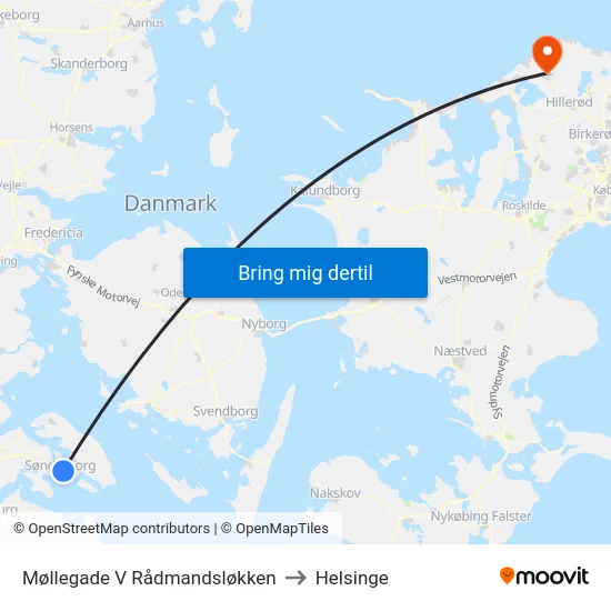 Møllegade V Rådmandsløkken to Helsinge map