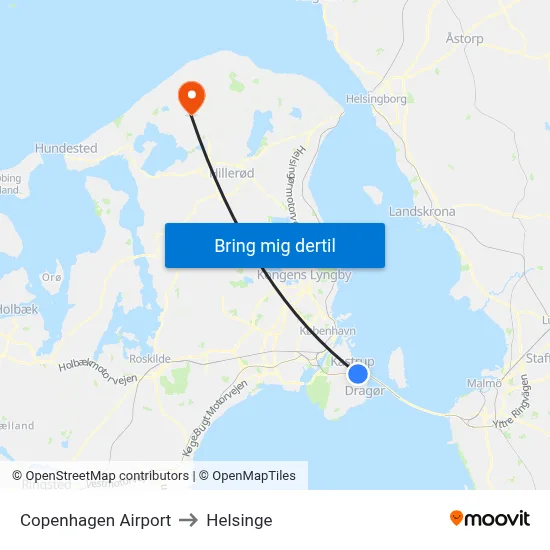 Copenhagen Airport to Helsinge map