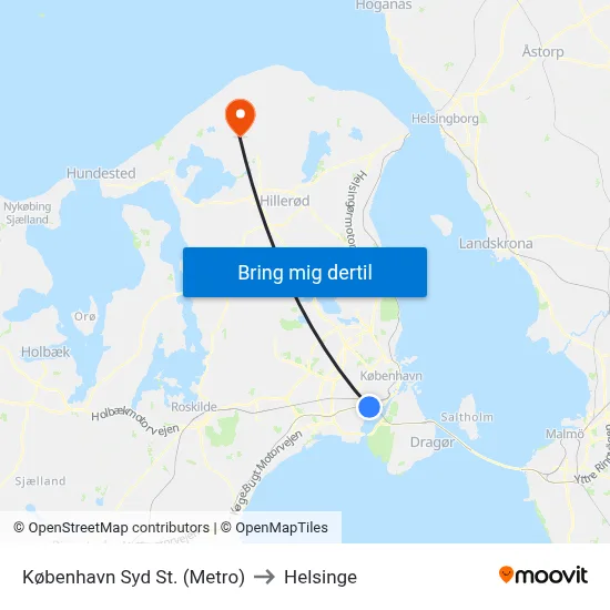 København Syd St. (Metro) to Helsinge map