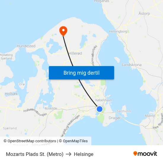 Mozarts Plads St. (Metro) to Helsinge map