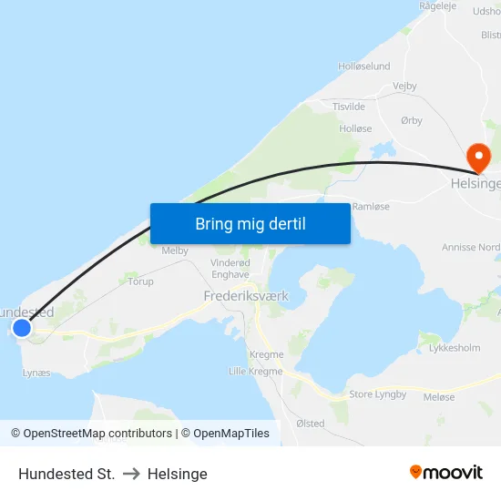 Hundested St. to Helsinge map