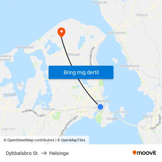 Dybbølsbro St. to Helsinge map