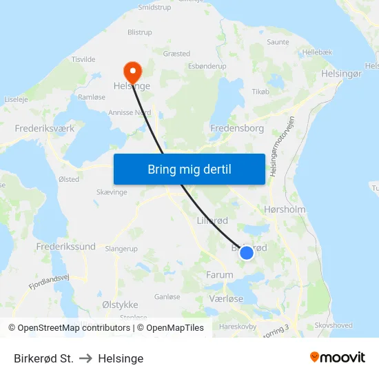 Birkerød St. to Helsinge map