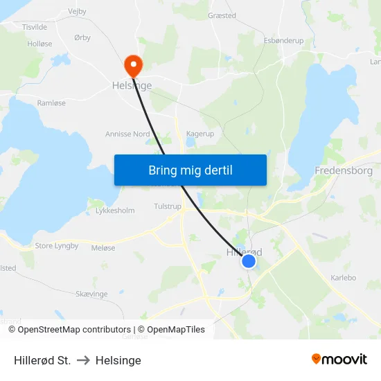 Hillerød St. to Helsinge map