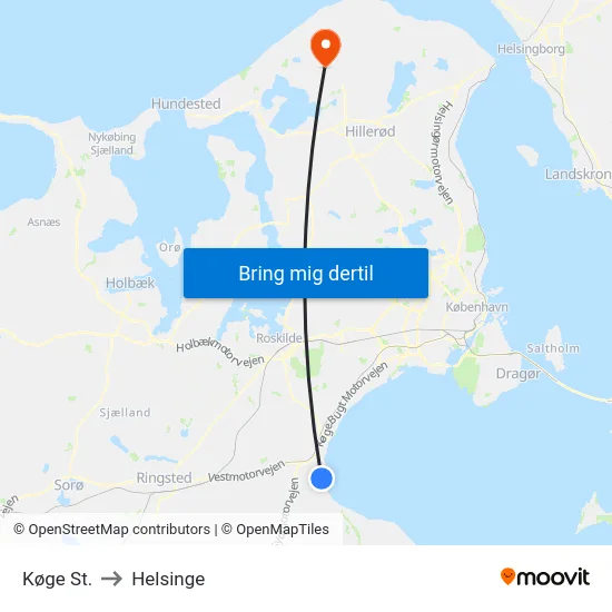Køge St. to Helsinge map
