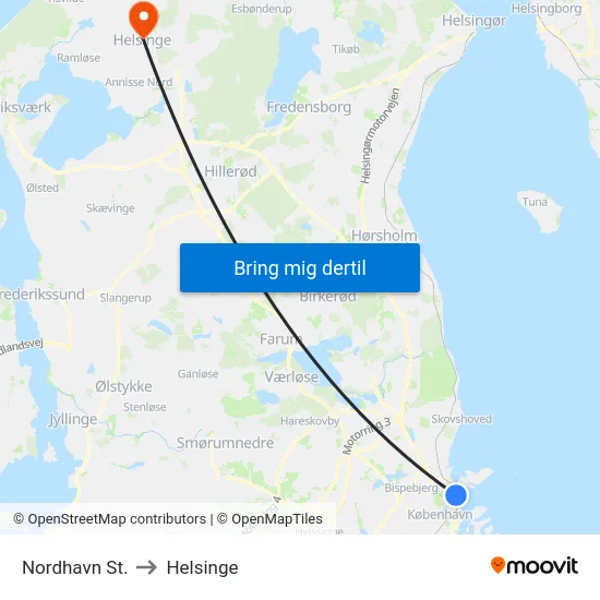Nordhavn St. to Helsinge map