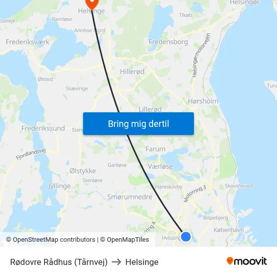 Rødovre Rådhus (Tårnvej) to Helsinge map