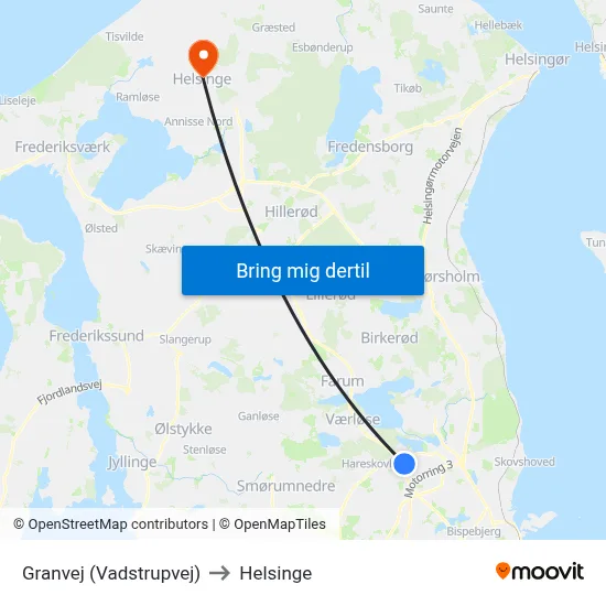 Granvej (Vadstrupvej) to Helsinge map
