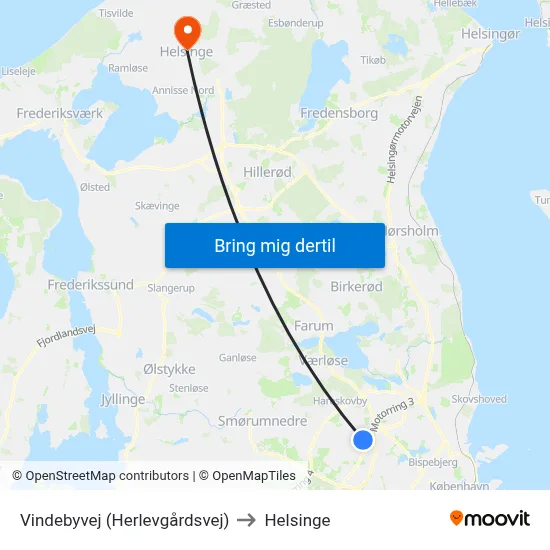 Vindebyvej (Herlevgårdsvej) to Helsinge map