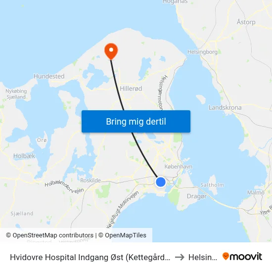 Hvidovre Hospital Indgang Øst (Kettegård Allé) to Helsinge map