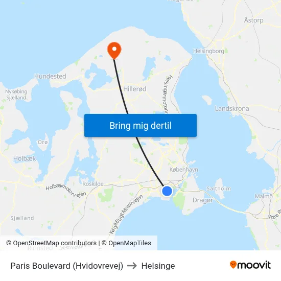 Paris Boulevard (Hvidovrevej) to Helsinge map