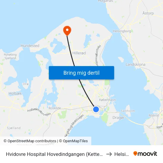 Hvidovre Hospital Hovedindgangen (Kettegård Allé) to Helsinge map