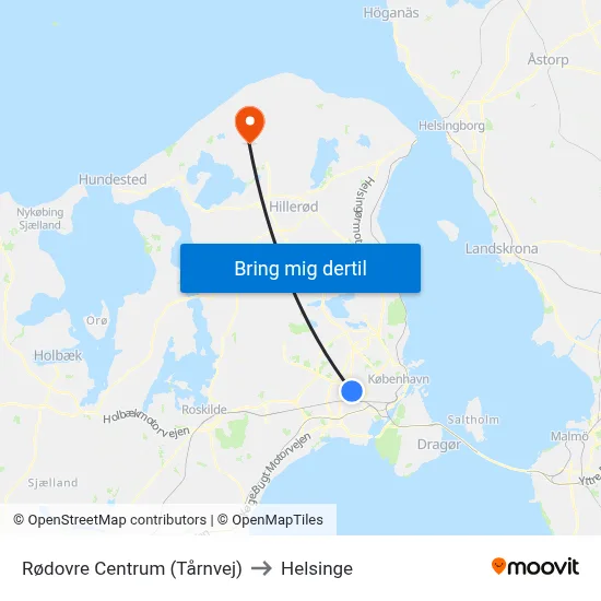 Rødovre Centrum (Tårnvej) to Helsinge map