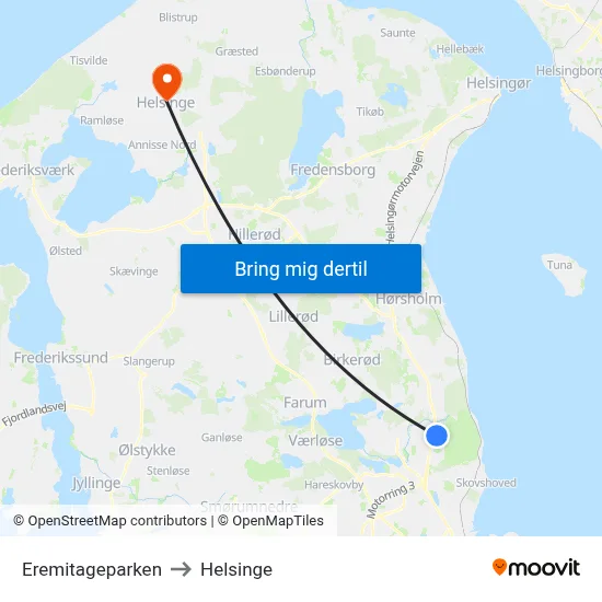 Eremitageparken to Helsinge map