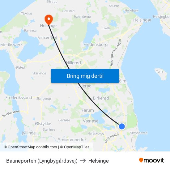 Bauneporten (Lyngbygårdsvej) to Helsinge map