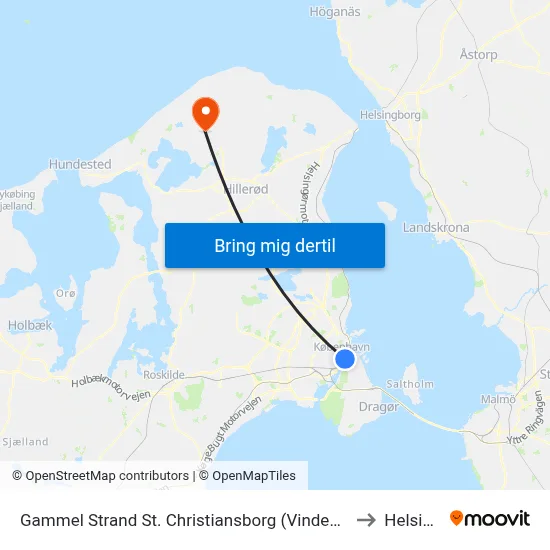 Gammel Strand St. Christiansborg (Vindebrogade) to Helsinge map