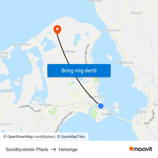 Sundbyvester Plads to Helsinge map