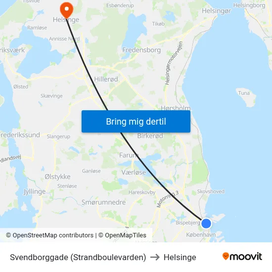 Svendborggade (Strandboulevarden) to Helsinge map