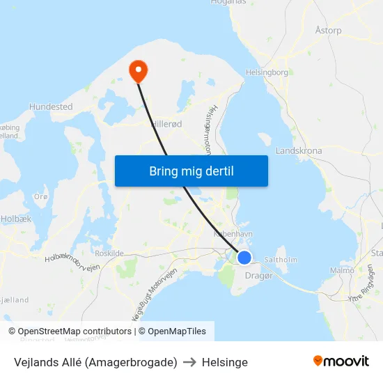 Vejlands Allé (Amagerbrogade) to Helsinge map