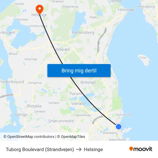 Tuborg Boulevard (Strandvejen) to Helsinge map