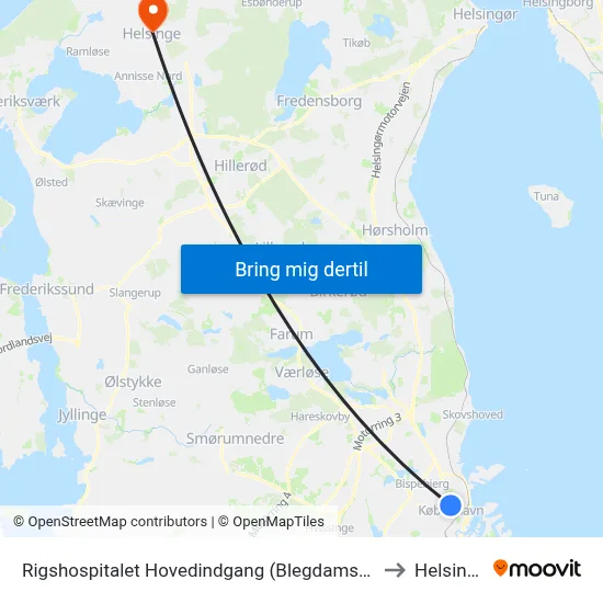 Rigshospitalet Hovedindgang (Blegdamsvej) to Helsinge map