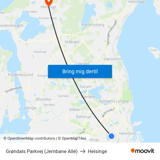 Grøndals Parkvej (Jernbane Allé) to Helsinge map