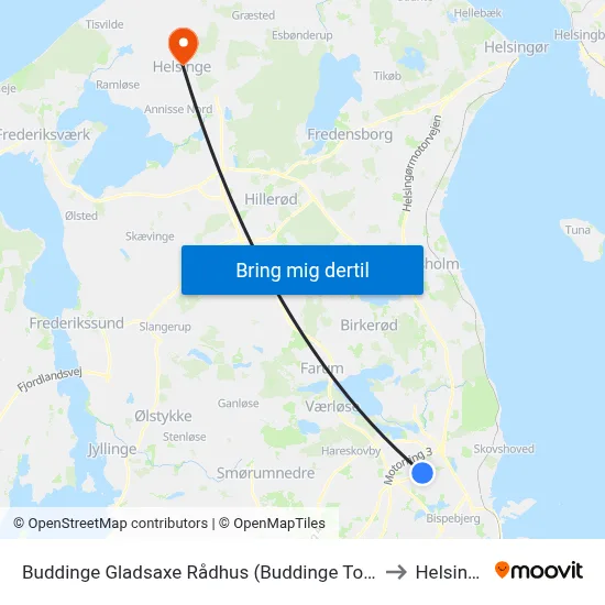 Buddinge Gladsaxe Rådhus (Buddinge Torv) to Helsinge map