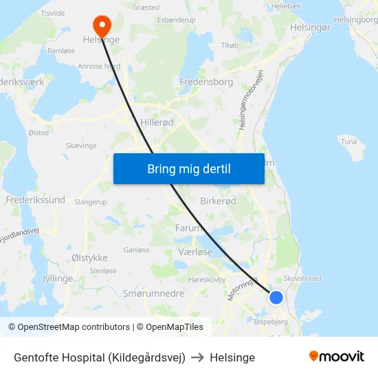 Gentofte Hospital (Kildegårdsvej) to Helsinge map