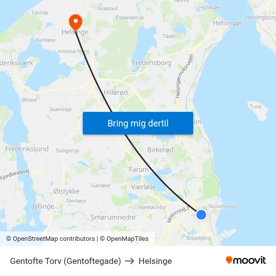 Gentofte Torv (Gentoftegade) to Helsinge map