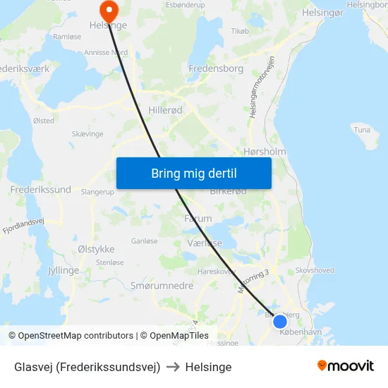 Glasvej (Frederikssundsvej) to Helsinge map