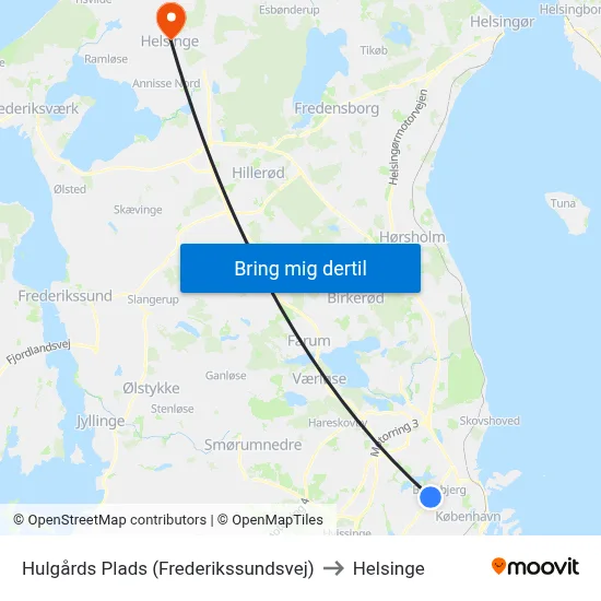 Hulgårds Plads (Frederikssundsvej) to Helsinge map