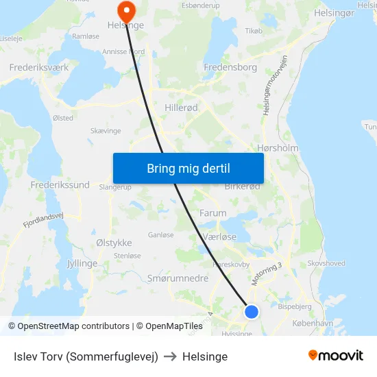 Islev Torv (Sommerfuglevej) to Helsinge map