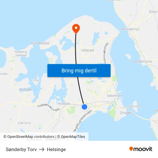 Sønderby Torv to Helsinge map