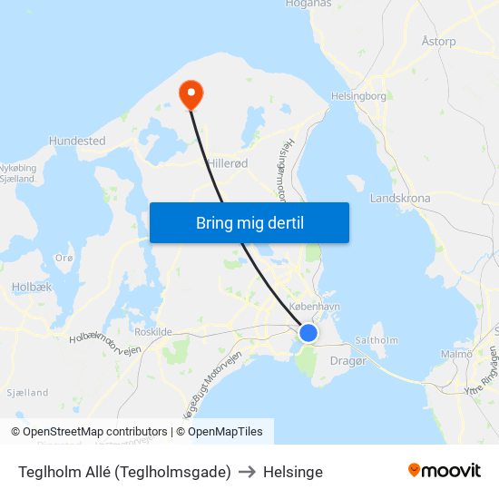 Teglholm Allé (Teglholmsgade) to Helsinge map