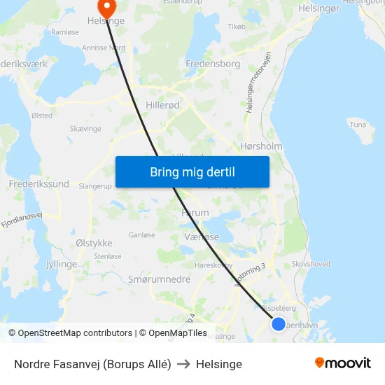 Nordre Fasanvej (Borups Allé) to Helsinge map