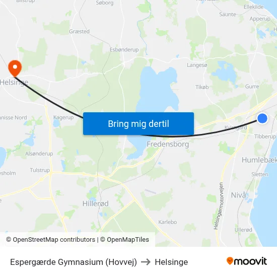Espergærde Gymnasium (Hovvej) to Helsinge map