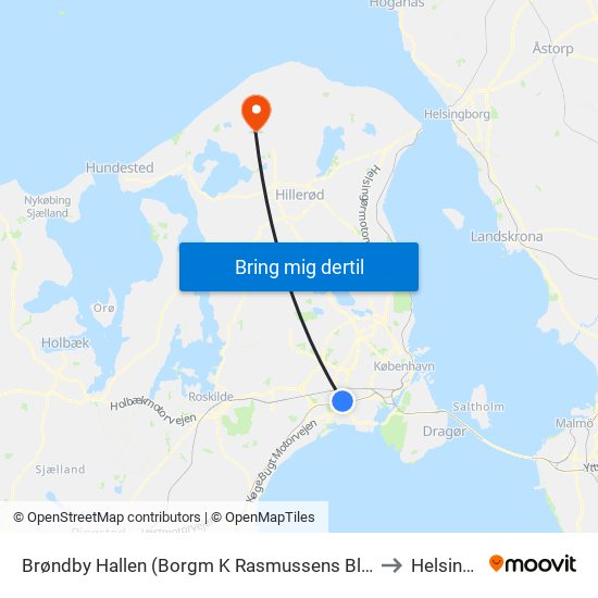 Brøndby Hallen (Borgm K Rasmussens Blvd) to Helsinge map