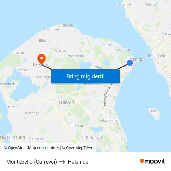 Montebello (Gurrevej) to Helsinge map