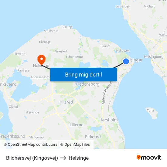 Blichersvej (Kingosvej) to Helsinge map