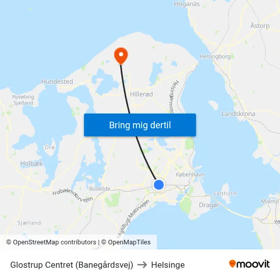 Glostrup Centret (Banegårdsvej) to Helsinge map