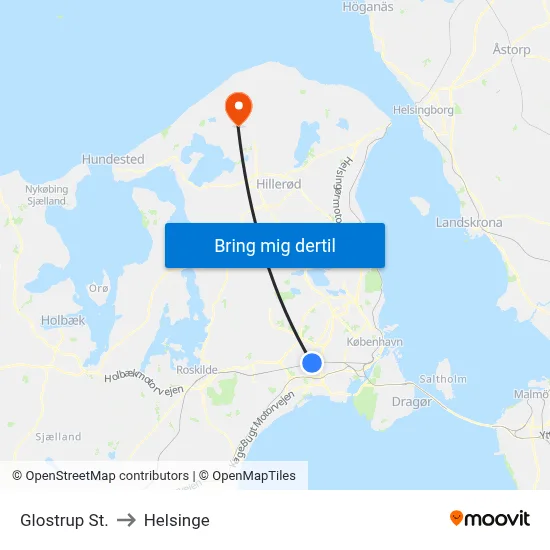 Glostrup St. to Helsinge map