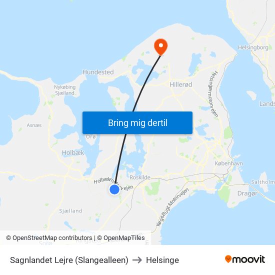 Sagnlandet Lejre (Slangealleen) to Helsinge map