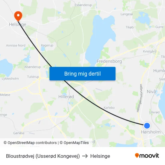 Bloustrødvej (Usserød Kongevej) to Helsinge map