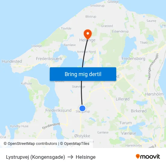 Lystrupvej (Kongensgade) to Helsinge map