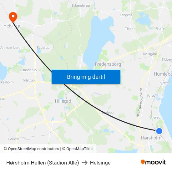 Hørsholm Hallen (Stadion Allé) to Helsinge map