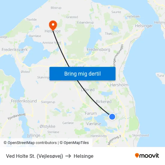 Ved Holte St. (Vejlesøvej) to Helsinge map