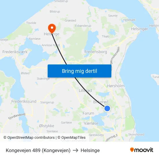 Kongevejen 489 (Kongevejen) to Helsinge map