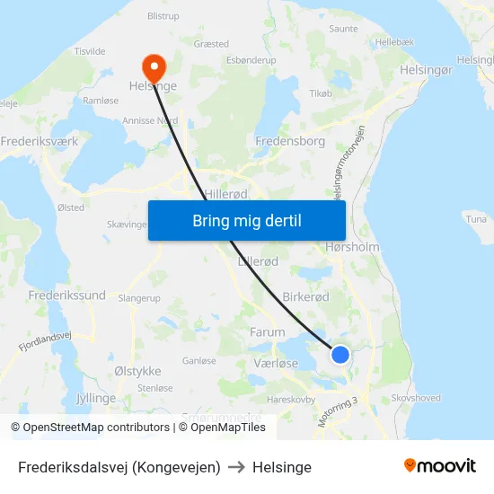 Frederiksdalsvej (Kongevejen) to Helsinge map
